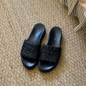 Elegant Black Woven Slide Sandals